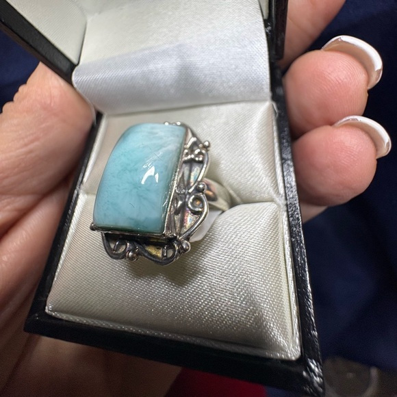 Ring Artisan 925 Sterling Silver & Larimar Gemstone Statement - Picture 4 of 5